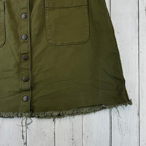 Madewell Kale Green Stretch Raw Hem  Button Fly A-Line Mini Skirt Plus Size 14 - Picture 6 of 16